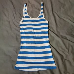 Old Navy Blue and White Striped Ribbed Tank Top